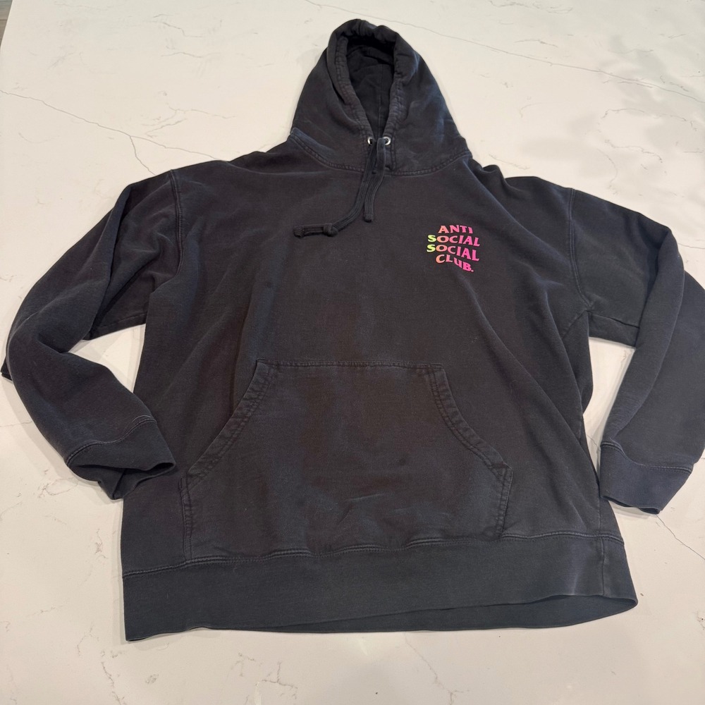 Anti Social Social Club Duct Tape Logo Hoodie Black Pink Yellow XL Mens